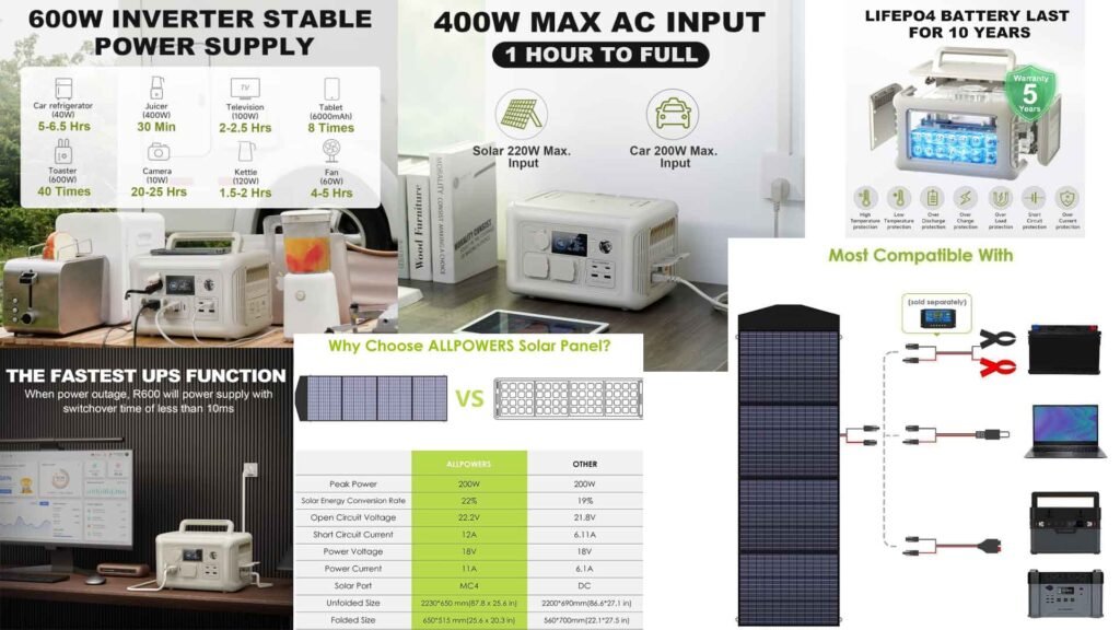 ALLPOWERS R600 Solar Generator with 600W Output and 200W Solar Panel ...