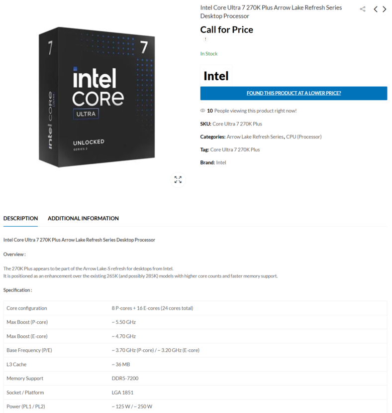 INTEL CORE ULTRA 7 PROCESSOR 270K PLUS visual data 4
