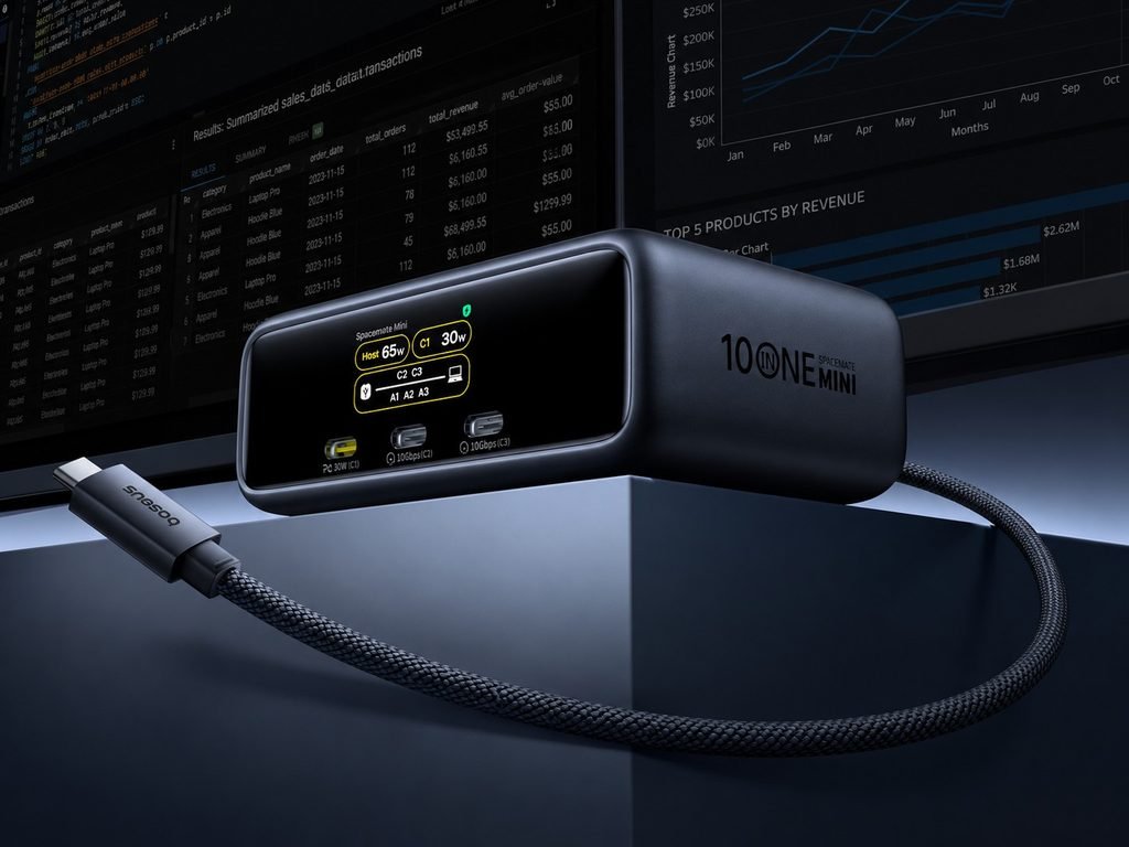 Baseus Launches Spacemate RD1 Mini Dock Adds Dual 4K Displays and a Built-In Smart Screen